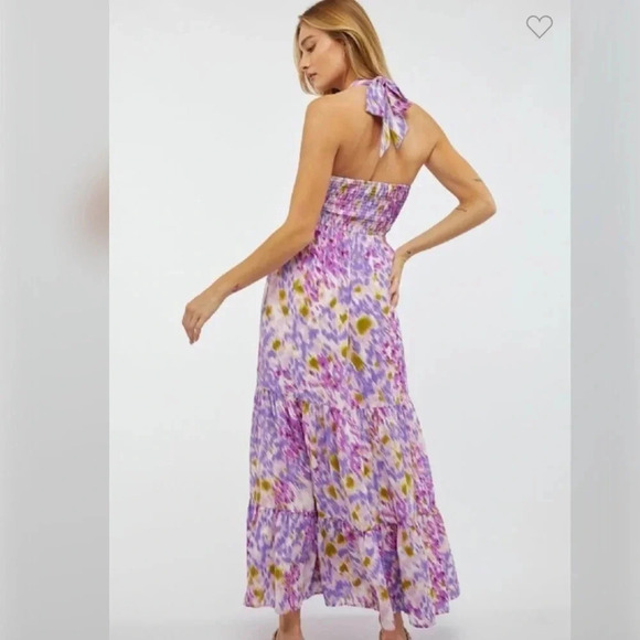 Halter Floral Ruffled Maxi Dress M L - Picture 5 of 9